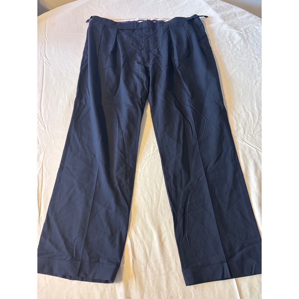 Ralph Lauren Purple Label Trousers Mens 40 Navy Blue Good Pleated Cuffed Wool